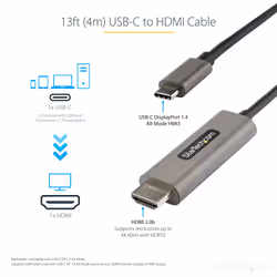 StarTech.com 13ft (4m) USB C to HDMI Cable 4K 60Hz w/ HDR10 - Ultra HD USB Type-C to 4K HDMI 2.0b Video Adapter Cable - USB-C to HDMI HDR Monitor/Display Converter - DP 1.4 Alt Mode HBR3 - Additional view 5