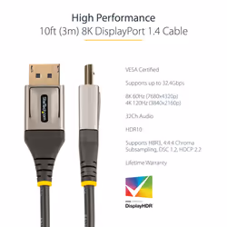 StarTech.com 10ft (3m) VESA Certified DisplayPort 1.4 Cable - 8K 60Hz HDR10 - Ultra HD 4K 120Hz Video - DP 1.4 Cable / Cord - For Monitors/Displays - DisplayPort to DisplayPort Cable - M/M - Additional view 6