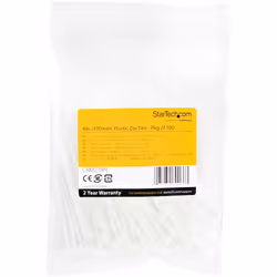 StarTech.com 4"(10cm) Cable Ties - 1/16"(2mm) wide, 7/8"(22mm) Bundle Diameter, 18lb(8kg) Tensile Strength, Nylon Self Locking Zip Ties with Curved Tip - 94V-2/UL Listed, 100 Pack - White - Additional view 6