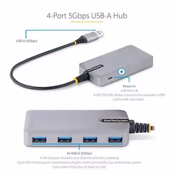 StarTech.com 4-Port USB Hub - USB 3.0 5Gbps, Bus Powered, USB-A to 4x USB-A Hub w/ Optional Auxiliary Power Input - Portable Desktop/Laptop USB Hub, 1ft/30cm Cable, USB Expansion Hub - Additional view 7