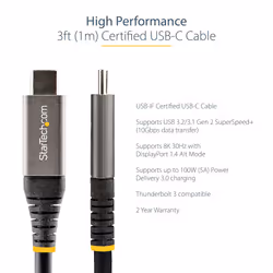 StarTech.com 3ft (1m) USB C Cable 10Gbps - USB-IF Certified USB-C Cable - USB 3.1 Type-C Cable - 100W (5A) Power Delivery Charging, DP Alt Mode - USB C to C Cord - Charge & Sync - Additional view 8