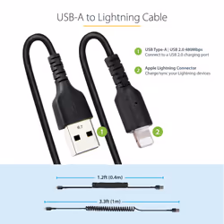 StarTech.com 1m (3ft) USB to Lightning Cable, MFi Certified, Coiled iPhone Charger Cable, Black, Durable TPE Jacket Aramid Fiber, Heavy Duty Coil Lightning Cable - Additional view 8