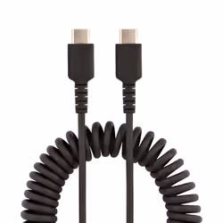 StarTech.com 20in (50cm) USB C Charging Cable, Coiled Heavy Duty Fast Charge & Sync USB-C Cable, USB 2.0 Type-C Cable, Rugged Aramid Fiber, Durable Male to Male USB Cable, Black - Additional view 4