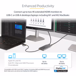 StarTech.com USB-C to Dual-HDMI Adapter - USB-C or A to 2x HDMI - 4K 60Hz - 100W Power Delivery Pass-Through - 1ft (30cm) Built-in Cable - USB to HDMI Multi-Monitor Converter for Laptop - TAA - Additional view 8