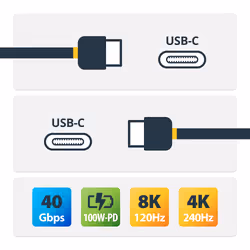 StarTech.com 3ft (1m) USB4 Cable, USB-IF Certified USB-C Cable, 40 Gbps, USB Type-C Data Transfer Cable, 100W Power Delivery, 8K 60Hz, Compatible w/Thunderbolt 4/3/USB 3.2