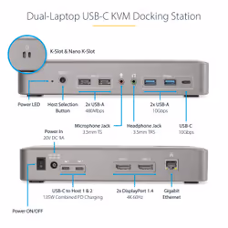 StarTech.com Dual-Laptop USB-C KVM Docking Station, Dual Monitor 4K 60Hz DisplayPort Dock, 5-Port USB Hub, GbE, 90W/45W Power Delivery to Two Laptops, Windows/Mac, 2-Host KVM Dock - TAA - Additional view 8