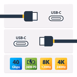 StarTech.com 1m (3.3ft) USB4 Cable, USB-IF Certified USB-C Cable, 40Gbps, 240W Power Delivery PD 3.1 EPR, 8K 60Hz, USB Type-C Data Transfer Cable/Cord, Compatible w/Thunderbolt/USB 3.2 Ports
