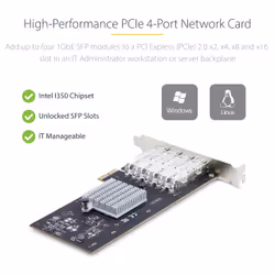 StarTech.com 4-Port GbE SFP Network Card, PCIe 2.0 x2 (x4, x8, x16 Compatible), Intel I350-AM4 4x 1GbE Controller, 1000BASE Copper/Fiber Optic, Desktop/Server Quad-Port Gigabit Ethernet NIC - Windows & Linux - Additional view 7