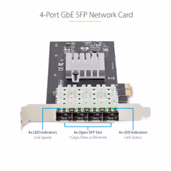 StarTech.com 4-Port GbE SFP Network Card, PCIe 2.0 x2 (x4, x8, x16 Compatible), Intel I350-AM4 4x 1GbE Controller, 1000BASE Copper/Fiber Optic, Desktop/Server Quad-Port Gigabit Ethernet NIC - Windows & Linux - Additional view 8