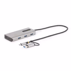 StarTech.com USB-C Multiport Adapter w/Attached USB-C to USB-A Dongle, Dual HDMI (4K30Hz/1080p60Hz), 3x USB-A 5Gbps, Mini Tra ...