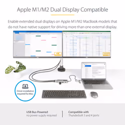StarTech.com USB-C Multiport Adapter w/Attached USB-C to USB-A Dongle, Dual HDMI (4K30Hz/1080p60Hz), 3x USB-A 5Gbps, Mini Travel Dock, Laptop Docking Station, 1.3ft/40cm Cable