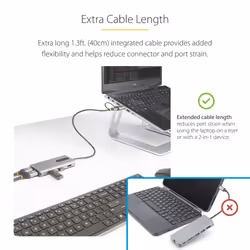 StarTech.com USB-C Multiport Adapter w/Attached USB-C to USB-A Dongle, Dual HDMI (4K30Hz/1080p60Hz), 3x USB-A 5Gbps, Mini Travel Dock, Laptop Docking Station, 1.3ft/40cm Cable - Additional view 5