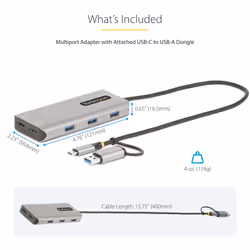 StarTech.com USB-C Multiport Adapter w/Attached USB-C to USB-A Dongle, Dual HDMI (4K30Hz/1080p60Hz), 3x USB-A 5Gbps, Mini Travel Dock, Laptop Docking Station, 1.3ft/40cm Cable - Additional view 6