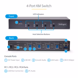 StarTech.com 4-Port KM Switch with Mouse Switching, USB Switch for Keyboard/Mouse, 3.5mm/USB Audio, Peripheral Sharing for 4 Computers, TAA Compliant - Additional view 8