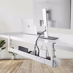 StarTech.com Under Desk Cable Management Tray, Length Adjustable Cable Organizer, Clamp-On Installation, No Drilling Required, Power Bar Holder, White - Additional view 7