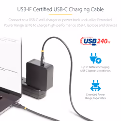 StarTech.com 1m USB-C Charging Cable, USB-IF Certified USB C Cable, 240W PD EPR, USB 2.0 Type-C Laptop Charger Cord, USB-C Data Transfer Cable, TPE Jacket, M/M - Additional view 7