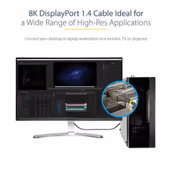 StarTech.com 1ft (30cm) DisplayPort 1.4 Cable - 8K 60Hz HDR10 - Ultra HD 4K 120Hz Video - DP 1.4 Cable / Cord - For Monitors/Displays - DisplayPort to DisplayPort Cable - M/M - Additional view 5