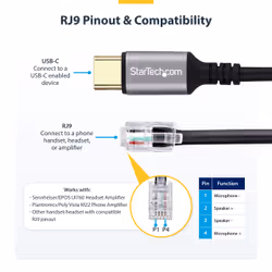 StarTech.com UR9-HEADSET-ADAPTER cable gender changer USB-C RJ-9 Black - Additional view 8