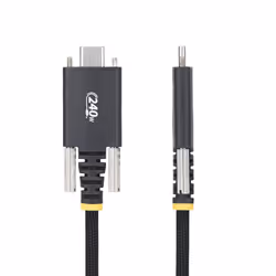 StarTech.com 10ft (3m) USB-C Charging Cable, Side Screw Locking, 240W (5A) PD EPR, Silicone Jacket w/Braided Nylon, USB 2.0 Laptop Charger Cable, USB-IF Certified, Rugged USB-C Charging Cord