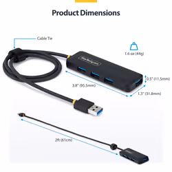 StarTech.com 4-Port USB-A Hub, 5Gbps, Bus Powered, USB-A to 4x USB-A Mini Hub, Extra Long 2ft/61cm Host Cable, PCR Plastic, Portable Desktop / Laptop USB Hub - Additional view 6