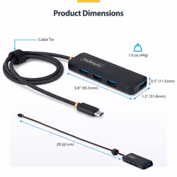 StarTech.com 4-Port USB-C Hub, 5Gbps, Bus Powered, USB-C to 4x USB-A Mini Hub, Extra Long 2ft/61cm Host Cable, PCR Plastic, Portable Desktop / Laptop USB Hub - Additional view 5