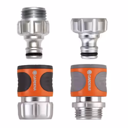 Gardena 39042-M 4 Piece Premium Metal Quick Connector Starter Set Silver Orange Grey Black