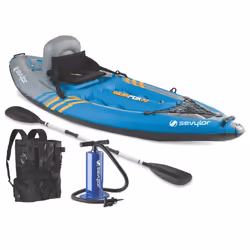Sevylor QuickPak K1 1-Person Inflatable Kayak, Kayak Folds into Backpack with 5-Minute Setup, 21-Gauge PVC Construction; Hand ...