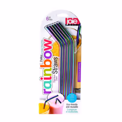Joie Rainbow Drinking Straws | 6 Stainless Steel Reusable Straws with Brush Eco-Friendly Metal Straws with an Iridescent Shi ...