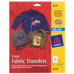 avery Dark Fabric Transfers for Inkjet Printers  8 1/2 x 11  White  5/Pack