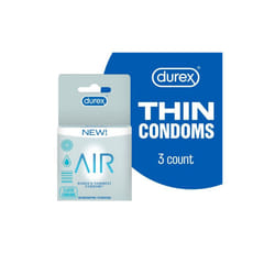 Durex Air Condoms, Extra Thin, Transparent Natural Rubber Latex Condoms for Men, FSA & HSA Eligible, 3 Count