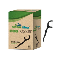 Clean Idea EcoFlosser 300 Picks - Charcoal Dental Floss Picks for Teet