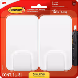 Command 15 Lb XL Heavyweight Wall Hook Damage Free Hanging Wall Hook with Adhesive Strips Heavy Duty Single Wall Hook for H ...