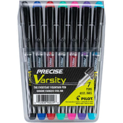 PILOT Pen 90029 Precise Varsity Pre-Filled Fountain Pens  Medium Point Stainless Steel Nib  Black/Blue/Red/Pink/Green/Purple/Turquoise  7-Pack Pouch