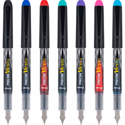 PILOT Pen 90029 Precise Varsity Pre-Filled Fountain Pens  Medium Point Stainless Steel Nib  Black/Blue/Red/Pink/Green/Purple/Turquoise  7-Pack Pouch