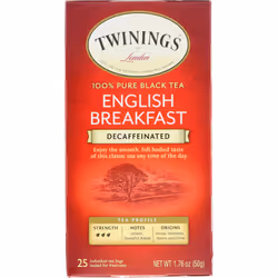 Twinings, 100% Pure Black Tea, English Breakfast, Decaffeinated, 25 Tea Bags, 1.76 oz (50 g)
