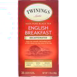 Twinings, 100% Pure Black Tea, English Breakfast, Decaffeinated, 25 Tea Bags, 1.76 oz (50 g)