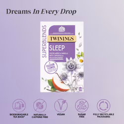 Superblends Sleep Tea - Spiced Apple & Vanilla Herbal Tea Infusion with Camomile & Passion Flower - 80 Biodegradable Tea Bags