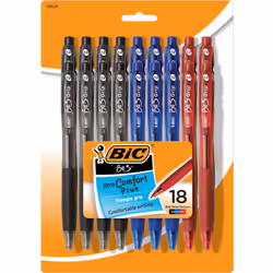 BIC BU3 Grip Retractable Ball Pen Medium Point 10mm Black Comfortable Grip for Smooth Writing 18Count