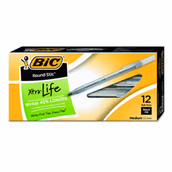 BIC Round Stic Xtra Life Ballpoint Pen  Medium Point (1.0mm)  Black  12-Count