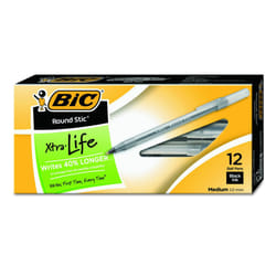 BIC Round Stic Xtra Life Ballpoint Pen  Medium Point (1.0mm)  Black  12-Count
