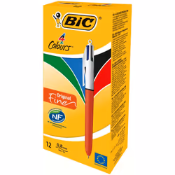 BIC 4 Colours Original Fine Ball Pens Fine Point (0.8 mm) - Box of 12