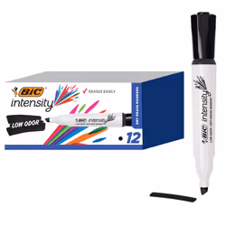 BIC Intensity Black Low Odor Dry Erase Markers  Chisel Tip  12-Count Pack of Erasable Markers With Low-Odor Ink for a Pleasan ...