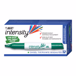 BIC Intensity Low Odor Dry Erase Marker 12 Pack Chisel Tip Tank Green Erases Cleanly Non-Toxic Markers