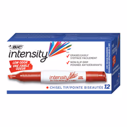 BIC Intensity Low Odor Dry Erase Marker 12 Pack Chisel Tip Red Erases Cleanly Non-Toxic Markers