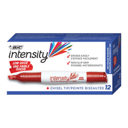 BIC Intensity Low Odor Dry Erase Marker  12 Pack  Chisel Tip  Red  Erases Cleanly  Non-Toxic Markers