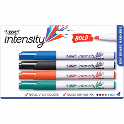 BIC Great Erase BOLD Dry Erase Marker  Fine Point  Assorted Colors  4-Count