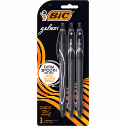 BIC Gel-Ocity Quick Dry Gel Pens Medium Point Retractable 0.7mm Black Ink Gel Pen 3 Count