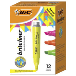 BIc Brite Liner Highlighter  Tank style  chisel Tip  Box of 12 Assorted Fluorescent Highlighters
