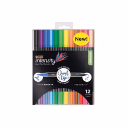BIC BICFPINDP12AST Fineliner 2-in-1 Dual Tip Markers, Assorted Color - Pack of 12