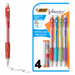 BIC Velocity Strong Lead Mechanical Pencils  With Colorful Barrel  Thick Point (0.9mm)  4-Count Pack Mechanical Pencils With  ...